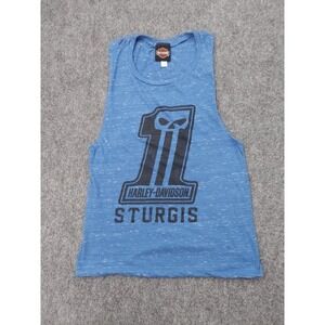 Harley Davidson Tank Top Shirt Womens Small Blue STURGIS Skull South Dakota